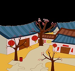 手绘喜庆村庄