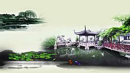 中國風(fēng)彩色水墨建筑背景大屏視頻素材