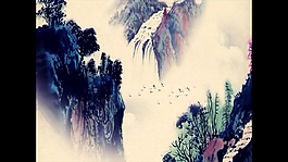 國風(fēng)彩色山川水墨背景大屏視頻素材