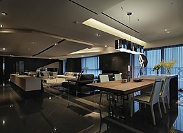 暗色現(xiàn)代餐廳效果圖