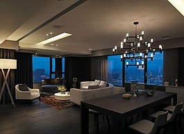 客廳暗色現(xiàn)代餐廳效果圖