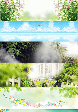 唯美清新綠樹花朵淘寶banner背景