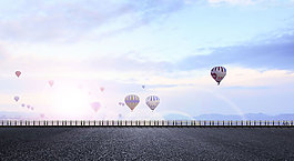 沿海公路藍天氣球淘寶banner背景
