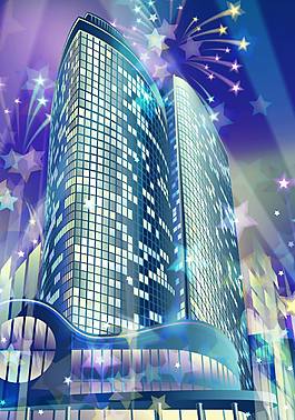 炫彩城市建筑背景模版