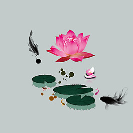 水墨荷花金魚插畫