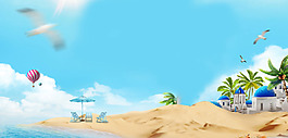 大海沙灘椰樹banner背景素材