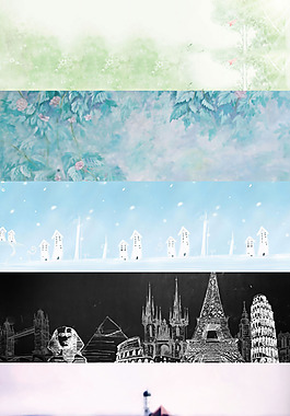 彩色花朵建筑banner背景
