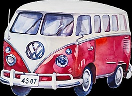 紅白色手繪小汽車水彩交通工具透明素材