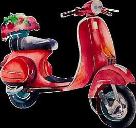 紅色摩托車水彩交通工具透明素材