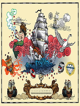 彩色海盜卡通動(dòng)漫插畫裝飾矢量素材