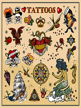 朋克海盜美人魚卡通動(dòng)漫插畫裝飾矢量素材