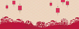 中國(guó)風(fēng)燈籠剪紙背景