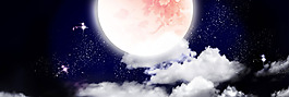黑色夜空白云月亮淘寶banner背景