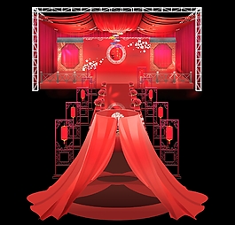 典雅浪漫中式紅色婚禮舞臺效果圖