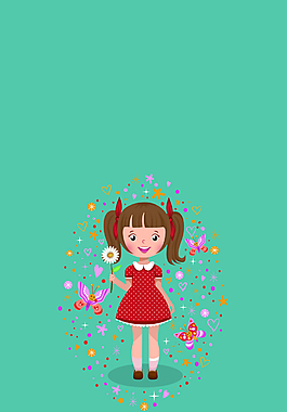 卡通鲜花少女唯美海报背景素材