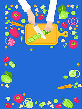 健康青菜瓜果营养美食蓝色背景素材