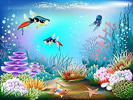 唯美浪漫的海底世界插畫