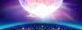 透明紫色發光星球淘寶banner背景