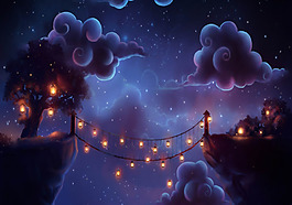 中秋節文藝卡通夢幻紫色背景