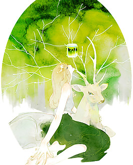 綠色彩繪美女與野獸元素