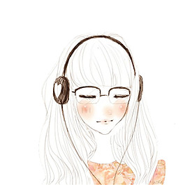 手繪聽音樂的人物元素