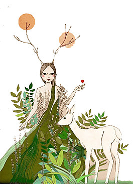 卡通美女與野獸圖案素材