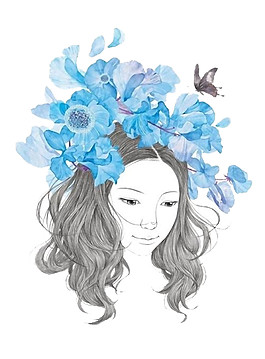 手繪花朵女孩頭像素材