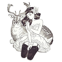 手繪美女與動物圖案