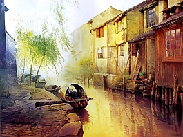 彩繪建筑船只裝飾畫(huà)