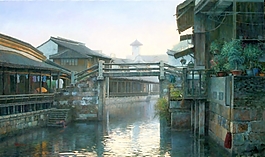 古典河流房屋裝飾畫