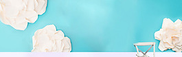 簡(jiǎn)約藍(lán)色白色花朵板凳淘寶banner背景