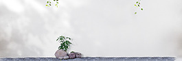 清新簡(jiǎn)約花盆綠葉淘寶banner背景