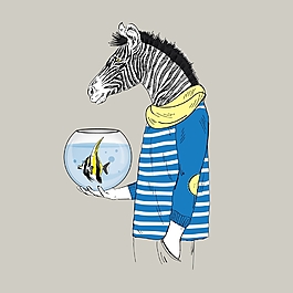 人身斑馬頭部手拿金魚缸裝飾畫