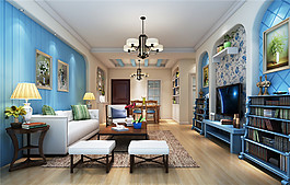 田園地中海客廳花紋地毯