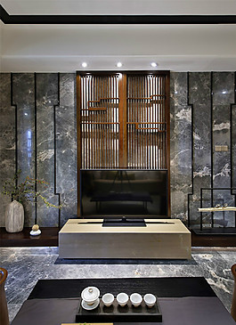 中式禪意客廳電視背景墻效果圖