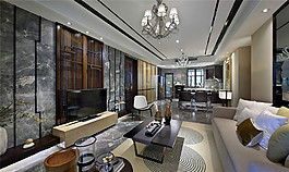 現(xiàn)代輕奢風(fēng)格客廳電視背景墻效果圖