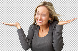攤手微笑的美女免摳png透明圖層素材