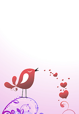 花朵上的小鳥和愛心背景素材