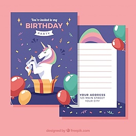 生日模板與一個(gè)漂亮的獨(dú)角獸