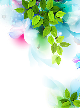 矢量文艺清新春天绿叶水彩背景素材