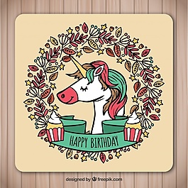 一方面與獨角獸畫生日卡和葉子