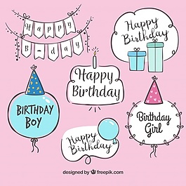 套生日貼紙手繪在復(fù)古風(fēng)格