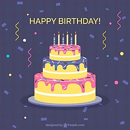 五彩的背景和生日蛋糕