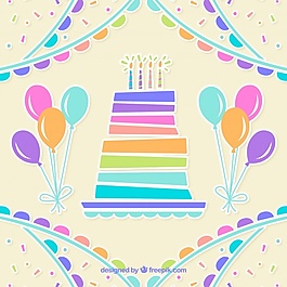 生日蛋糕和彩色氣球的背景