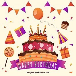 用糖果和裝飾生日蛋糕的背景
