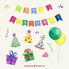 套生日裝飾品畫水彩畫