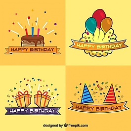 手繪收集彩色生日標(biāo)簽