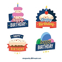 在平面設計豐富多彩的收集生日貼紙