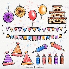 水彩画的装饰元素包生日