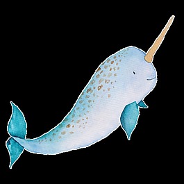 藍(lán)色手繪獨(dú)角獸卡通水彩素材